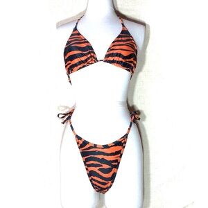 Tiger Print High Cut Cheeky Bikini Set